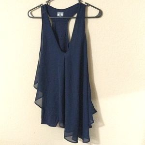 Asymmetrical, flowy, racerback tank top, navy blue